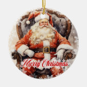 ヴィンテージクラシックサンタクロースが椅子に座る セラミックオーナメント (正面)