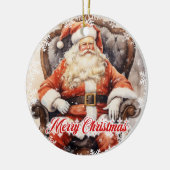 ヴィンテージクラシックサンタクロースが椅子に座る セラミックオーナメント (左)