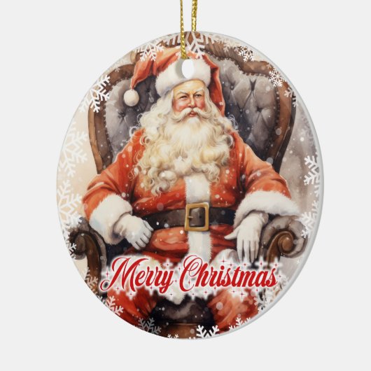 ヴィンテージクラシックサンタクロースが椅子に座る セラミックオーナメント (左)