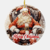 ヴィンテージクラシックサンタクロースが椅子に座る セラミックオーナメント (裏面)
