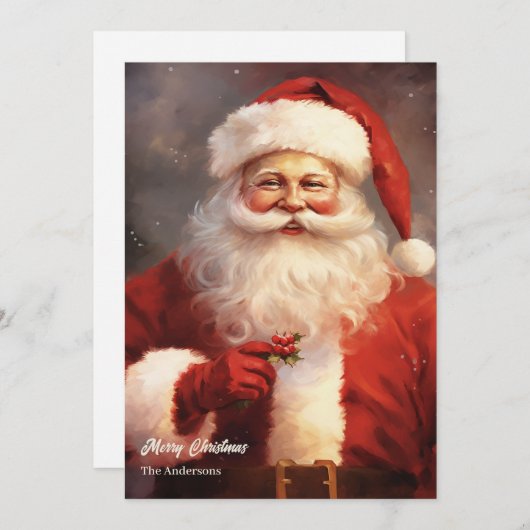 ヴィンテージクラシックサンタクロースは赤い帽子を微笑む シーズンカード (正面/裏面)