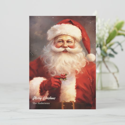 ヴィンテージクラシックサンタクロースは赤い帽子を微笑む シーズンカード (スタンド正面)