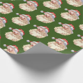 ヴィンテージクラシックサンタクロースウィンキングイングリーンBG ラッピングペーパー (角)