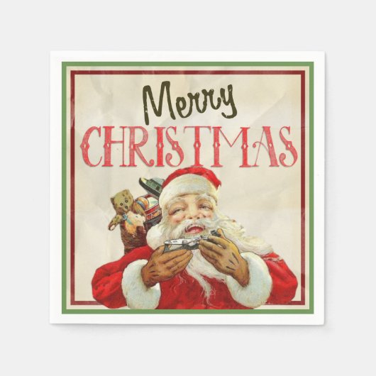 ヴィンテージクラシックサンタクロースクリスマス スタンダードカクテルナプキン (正面)
