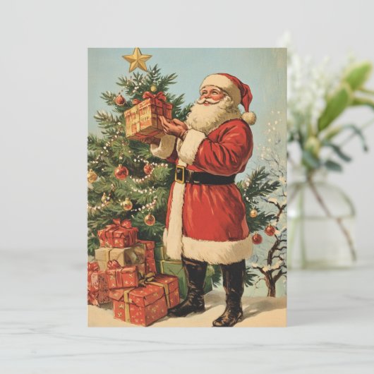 ヴィンテージクラシックサンタクロース飾クリスマスツリー シーズンカード (スタンド正面)