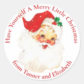 ヴィンテージクラシックサンタメリークリスマスカスタム ラウンドシール (正面)