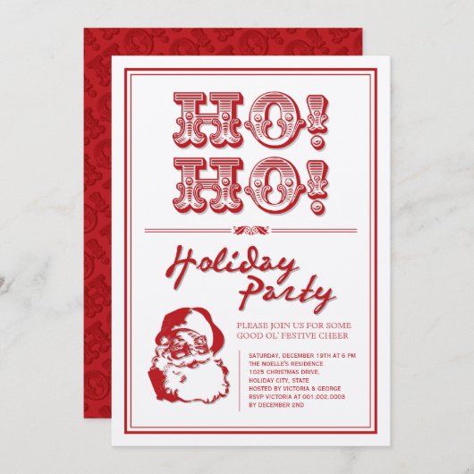 ヴィンテージクラシックサンタHO HOホリデーパーティー招待状 招待状 (正面/裏面)
