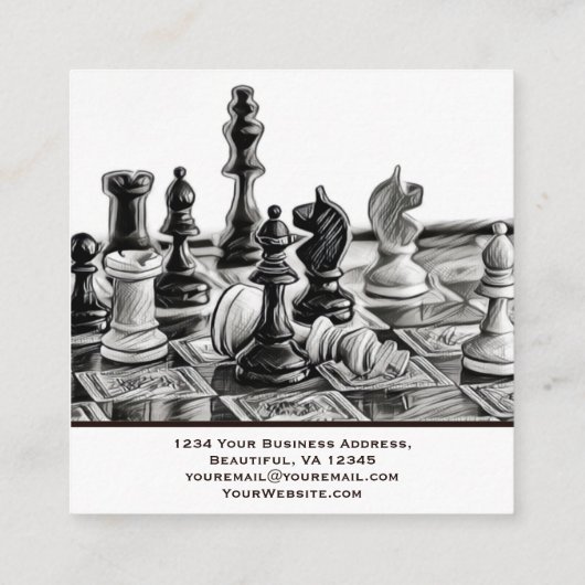 ヴィンテージクラシックスタイルのチェス駒コーチクラブ スクエア名刺 (裏面)