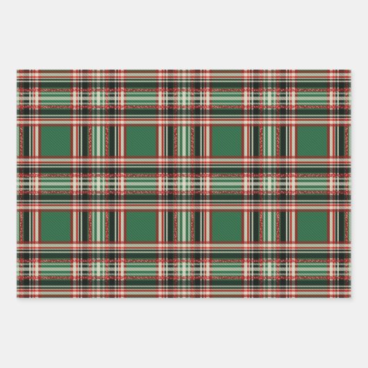 ヴィンテージクラシックタータンチェックプレイドクリスマス紙 ラッピングペーパーシート (正面3)