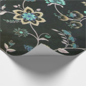 ヴィンテージクラシックティール（緑がかった色）ピンク緑ボヘミアンフローラ ラッピングペーパー (角)