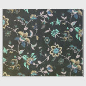 ヴィンテージクラシックティール（緑がかった色）ピンク緑ボヘミアンフローラ ラッピングペーパー (フラット)