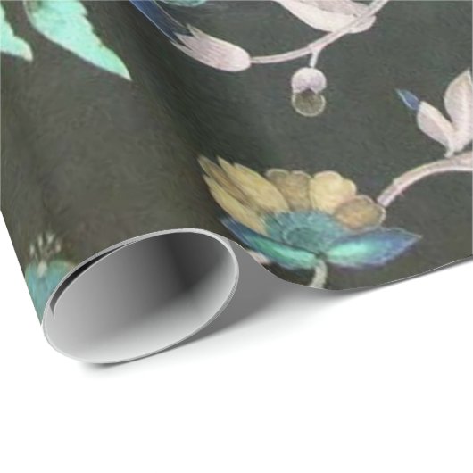 ヴィンテージクラシックティール(緑がかった色)ピンク緑ボヘミアンフローラ ラッピングペーパー (ロールコーナー)