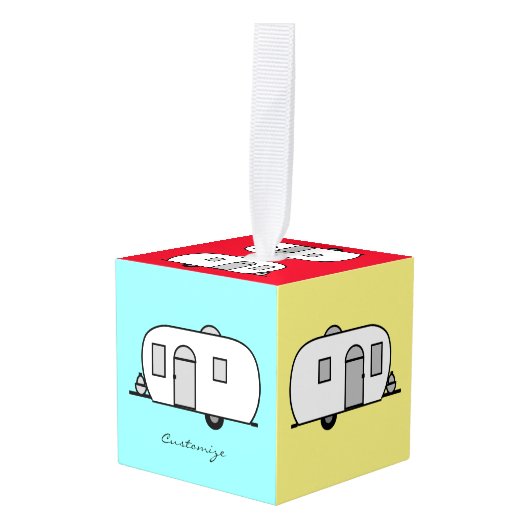 ヴィンテージクラシックトレーラー丸キャラバン キューブオーナメント (正面アングル)