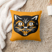 ヴィンテージクラシックハロウィーンブラックキャット顔ファン クッション (ブランケット)