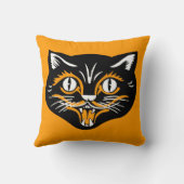ヴィンテージクラシックハロウィーンブラックキャット顔ファン クッション (裏面)