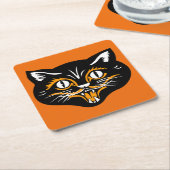 ヴィンテージクラシックハロウィーンブラックキャット顔ファン スクエアペーパーコースター (アングル)