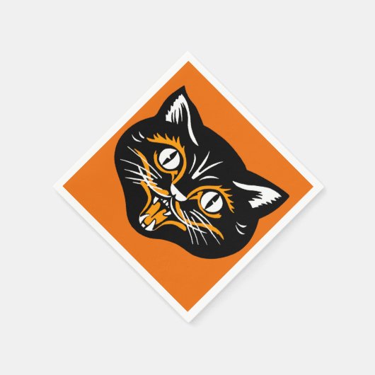 ヴィンテージクラシックハロウィーンブラックキャット顔ファン スタンダードカクテルナプキン (角)