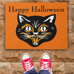 ヴィンテージクラシックハロウィーンブラックキャット顔ファン ドアマット