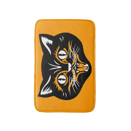 ヴィンテージクラシックハロウィーンブラックキャット顔ファン バスマット (正面縦)