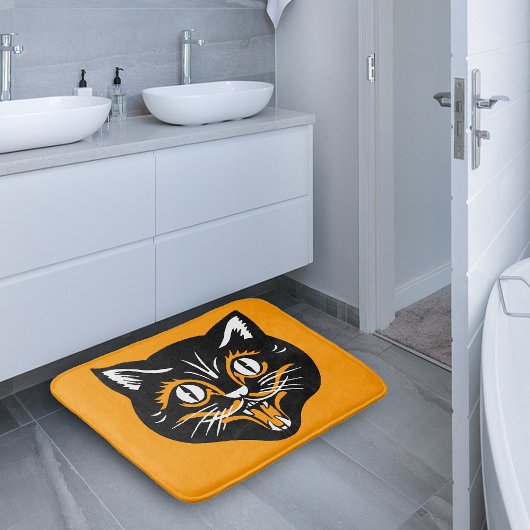 ヴィンテージクラシックハロウィーンブラックキャット顔ファン バスマット