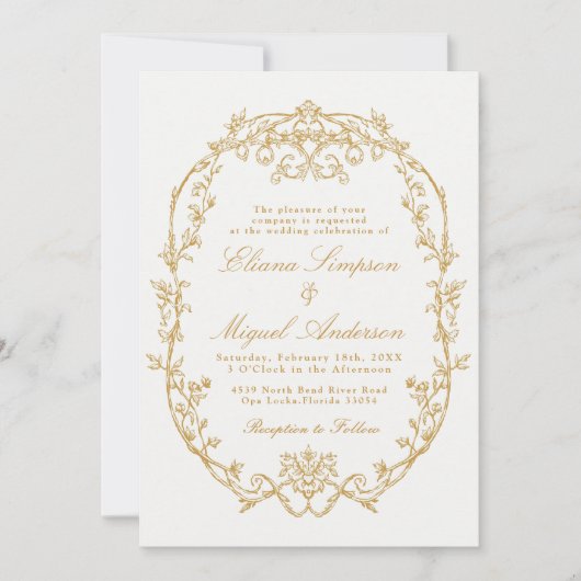 ヴィンテージクラシックバロックビクトリアンブルー結婚ズInv 招待状 (正面)