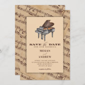 ヴィンテージクラシックピアノ結婚ズ セーブザデート (正面/裏面)