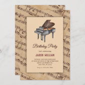 ヴィンテージクラシックピアノ誕生日 招待状 (正面/裏面)