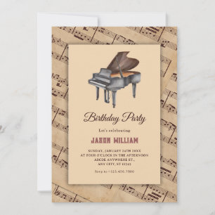 ヴィンテージクラシックピアノ誕生日 招待状
