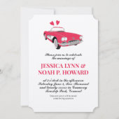 ヴィンテージクラシックピンク50sコンバーチブルレトロ車 招待状 (正面)