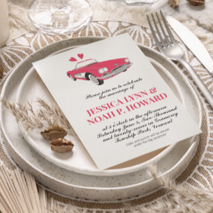 ヴィンテージクラシックピンク50sコンバーチブルレトロ車 招待状