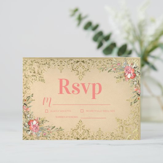 ヴィンテージクラシックフローラキンセアニラ誕生日 出欠カード (スタンド正面)