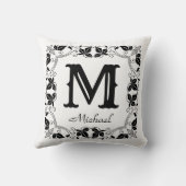 ヴィンテージクラシックフローラパーソナライズされたモノグラム名 クッション (裏面)