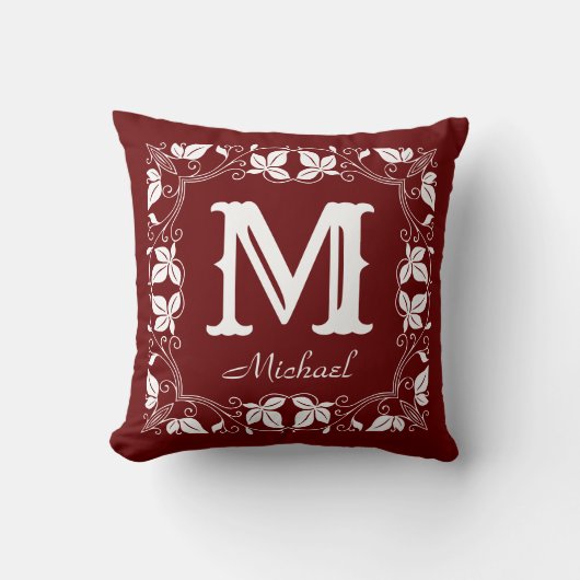 ヴィンテージクラシックフローラパーソナライズされたモノグラム名 クッション (正面)