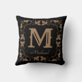 ヴィンテージクラシックフローラパーソナライズされたモノグラム名 クッション (裏面)