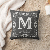 ヴィンテージクラシックフローラパーソナライズされたモノグラム名 クッション (ブランケット)
