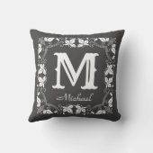 ヴィンテージクラシックフローラパーソナライズされたモノグラム名 クッション (裏面)