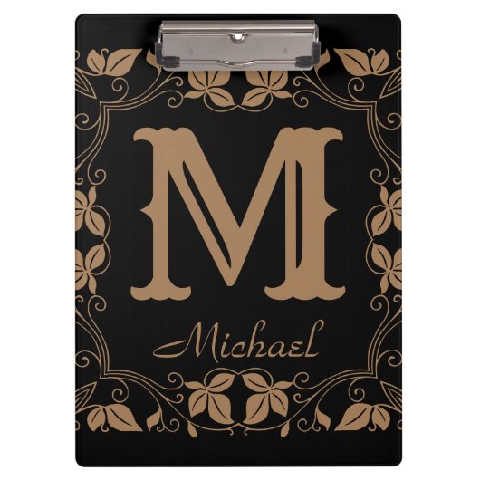 ヴィンテージクラシックフローラパーソナライズされたモノグラム名 クリップボード (正面)