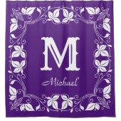 ヴィンテージクラシックフローラパーソナライズされたモノグラム名 シャワーカーテン (正面)