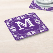 ヴィンテージクラシックフローラパーソナライズされたモノグラム名 ペーパーコースター (アングル)