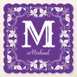 ヴィンテージクラシックフローラパーソナライズされたモノグラム名 ペーパーコースター