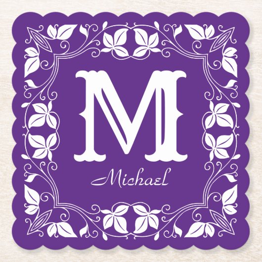 ヴィンテージクラシックフローラパーソナライズされたモノグラム名 ペーパーコースター (正面)