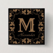 ヴィンテージクラシックフローラパーソナライズされたモノグラム名 缶バッジ (正面)