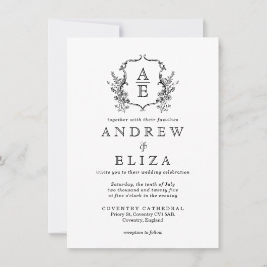 ヴィンテージクラシックフローラモノグラムクレスト 招待状 (正面)