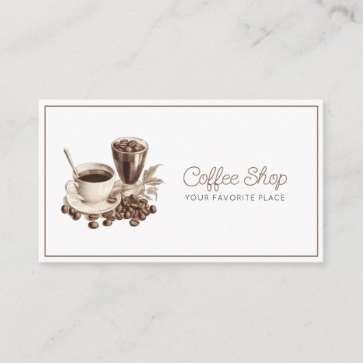 ヴィンテージクラシックブラウンアンドホワイト喫茶店 名刺 (正面)