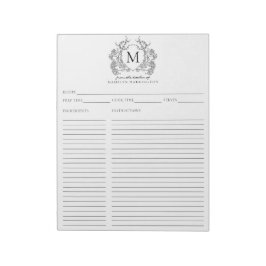 ヴィンテージクラシックブラックフローラクレストモノグラムレシピ ノートパッド