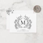 ヴィンテージクラシックブラックフローラクレストモノグラム ノートカード (正面/裏面インサイチュ)