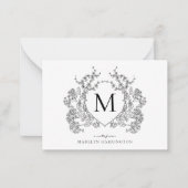 ヴィンテージクラシックブラックフローラクレストモノグラム ノートカード (正面)