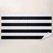 ヴィンテージクラシックブラック&ホワイトストライプ ビーチタオル (正面)