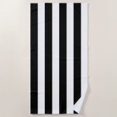 ヴィンテージクラシックブラック&ホワイトストライプ ビーチタオル (正面)