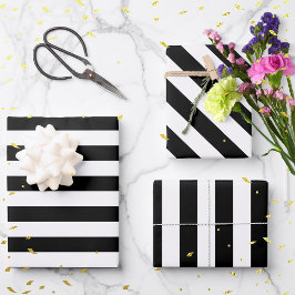 ヴィンテージクラシックブラック&ホワイトストライプ ラッピングペーパーシート